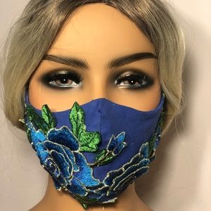NEW! handmade Blue Rose Face Mask